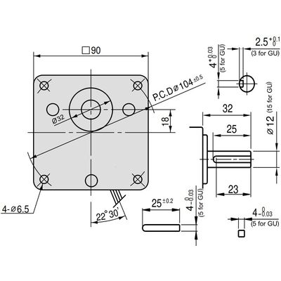 90mm Gearbox from front with shaft detail